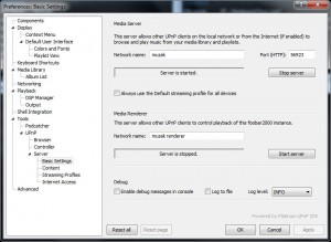 foobar2000 foo_upnp server basic settings